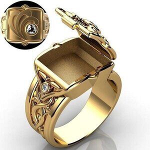 Hip hop creative box clamshell ring Cuban style Iced Out